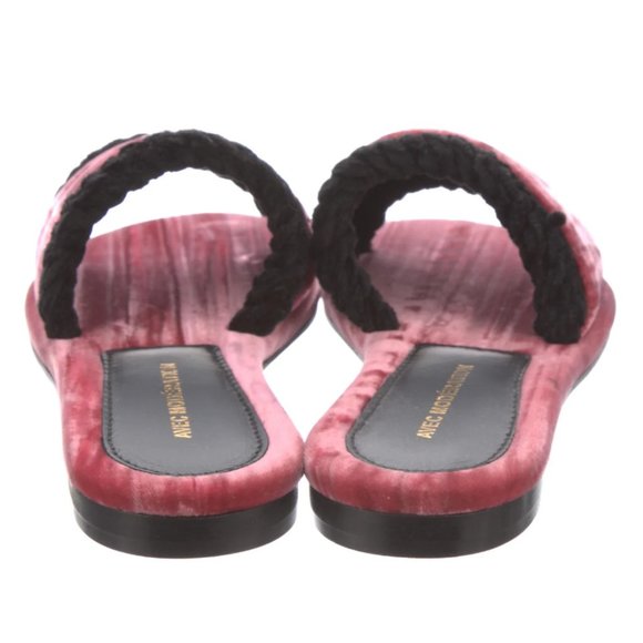 AVEC MODÉRATION Kitzbuhel Velvet Pink Black Slide Sandal Leather 36 NEW $365 - Picture 3 of 6